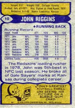 1979 Topps #10 - John Riggins - Washington Redskins