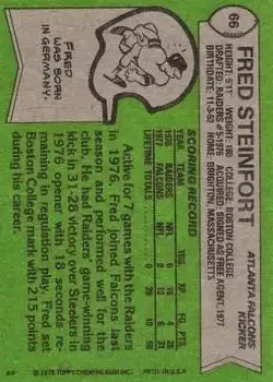 1978 Topps #66 - Fred Steinfort - Atlanta Falcons