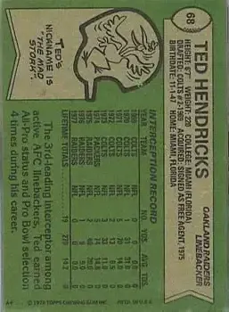 1978 Topps #68 - Ted Hendricks - Oakland Raiders 1978 Topps #68 - Ted Hendricks - Oakland Raiders