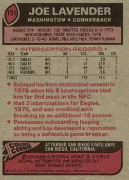 1977 Topps #151 - Joe Lavender - Washington Redskins