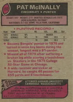 1977 Topps #152 - Pat McInally - Cincinnati Bengals 1977 Topps #152 - Pat McInally - Cincinnati Bengals