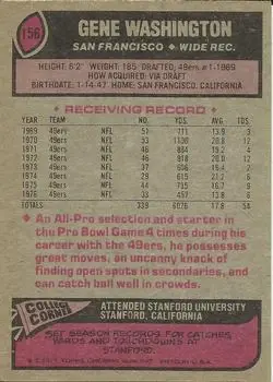1977 Topps #156 - Gene Washington - San Francisco 49ers - Back