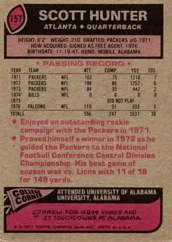 1977 Topps #157 - Scott Hunter - Atlanta Falcons