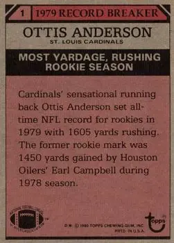 1980 Topps #1 - Ottis Anderson - St. Louis Cardinals - Back