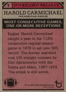 1980 Topps #2 - Harold Carmichael - Philadelphia Eagles