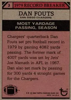 1980 Topps #3 - Dan Fouts - San Diego Chargers 1980 Topps #3 - Dan Fouts - San Diego Chargers