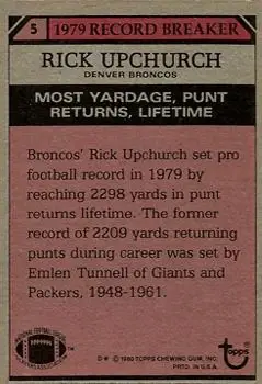1980 Topps #5 - Rick Upchurch - Denver Broncos - Back