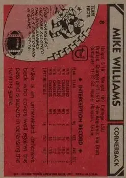 1980 Topps #8 - Mike Williams - San Diego Chargers 1980 Topps #8 - Mike Williams - San Diego Chargers