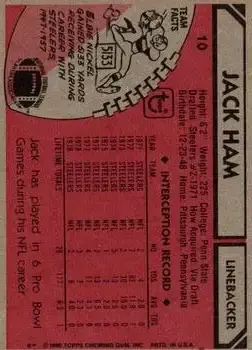 1980 Topps #10 - Jack Ham - Pittsburgh Steelers