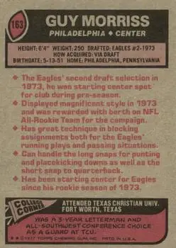 1977 Topps #163 - Guy Morriss - Philadelphia Eagles - Back