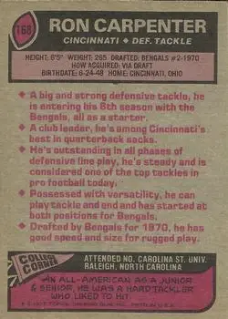 1977 Topps #168 - Ron Carpenter - Cincinnati Bengals 1977 Topps #168 - Ron Carpenter - Cincinnati Bengals