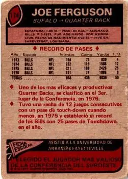 1977 Topps Mexican #174 - Joe Ferguson - Buffalo Bills - Back 1977 Topps Mexican #174 - Joe Ferguson - Buffalo Bills - Back