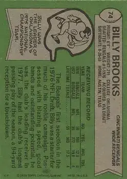 1978 Topps #74 - Billy Brooks - Cincinnati Bengals