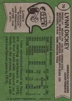 1978 Topps #78 - Lynn Dickey - Green Bay Packers - Back 1978 Topps #78 - Lynn Dickey - Green Bay Packers - Back