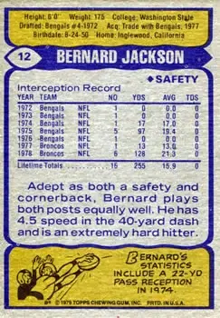 1979 Topps #12 - Bernard Jackson - Denver Broncos