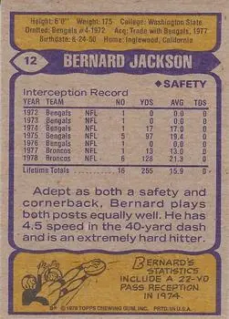1979 Topps #12 - Bernard Jackson - Denver Broncos