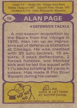 1979 Topps #15 - Alan Page - Chicago Bears
