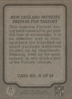 1979 Fleer Team Action #31 - Card #31 - New England Patriots - Back 1979 Fleer Team Action #31 - Card #31 - New England Patriots - Back
