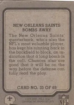 1979 Fleer Team Action #33 - Card #33 - New Orleans Saints - Back