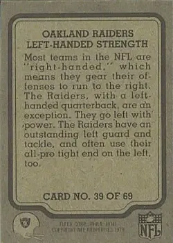1979 Fleer Team Action #39 - Card #39 - Oakland Raiders - Back