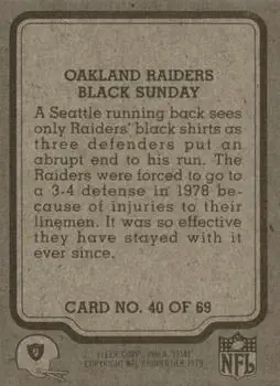 1979 Fleer Team Action #40 - Card #40 - Oakland Raiders - Back