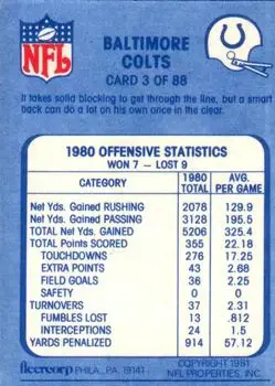 1981 Fleer Team Action #3 - Card #3 - Baltimore Colts
