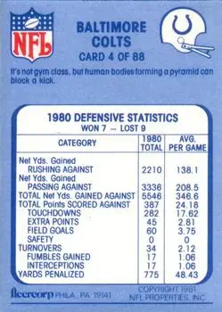 1981 Fleer Team Action #4 - Card #4 - Baltimore Colts