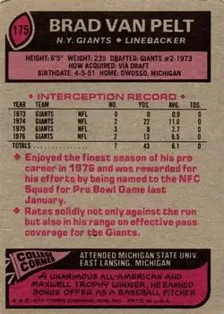1977 Topps #175 - Brad Van Pelt - New York Giants