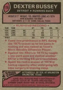 1977 Topps #176 - Dexter Bussey - Detroit Lions - Back