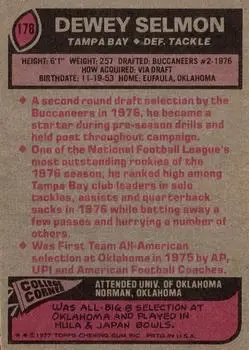 1977 Topps #178 - Dewey Selmon - Tampa Bay Buccaneers 1977 Topps #178 - Dewey Selmon - Tampa Bay Buccaneers