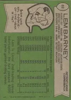 1978 Topps #82 - Lem Barney - Detroit Lions