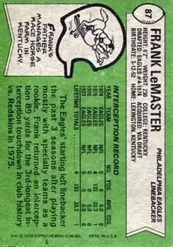1978 Topps #87 - Frank LeMaster - Philadelphia Eagles 1978 Topps #87 - Frank LeMaster - Philadelphia Eagles