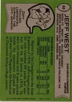 1978 Topps #88 - Jeff West - San Diego Chargers 1978 Topps #88 - Jeff West - San Diego Chargers