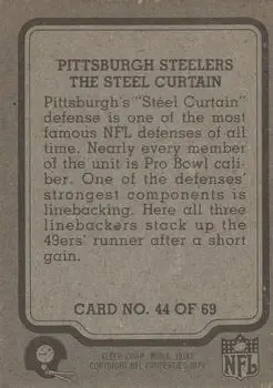 1979 Fleer Team Action #44 - Card #44 - Pittsburgh Steelers - Back