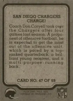 1979 Fleer Team Action #47 - Card #47 - San Diego Chargers - Back
