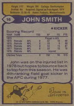 1979 Topps #16 - John Smith - New England Patriots