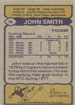 1979 Topps #16 - John Smith - New England Patriots