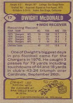 1979 Topps #17 - Dwight McDonald - San Diego Chargers - Back