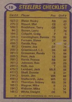 1979 Topps #19 - Card #19 - Pittsburgh Steelers 1979 Topps #19 - Card #19 - Pittsburgh Steelers
