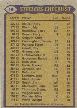1979 Topps #19 - Card #19 - Pittsburgh Steelers