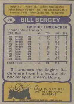 1979 Topps #20 - Bill Bergey - Philadelphia Eagles