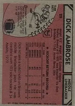 1980 Topps #29 - Dick Ambrose - Cleveland Browns