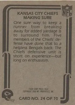 1980 Fleer Team Action #24 - Card #24 - Kansas City Chiefs - Back