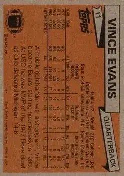 1981 Topps #11 - Vince Evans - Chicago Bears