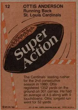 1981 Topps #12 - Ottis Anderson - St. Louis Cardinals 1981 Topps #12 - Ottis Anderson - St. Louis Cardinals