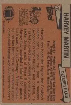 1981 Topps #15 - Harvey Martin - Dallas Cowboys - Back 1981 Topps #15 - Harvey Martin - Dallas Cowboys - Back