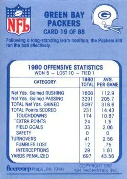 1981 Fleer Team Action #19 - Card #19 - Green Bay Packers