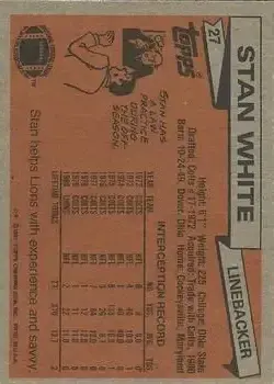 1981 Topps #27 - Stan White - Detroit Lions