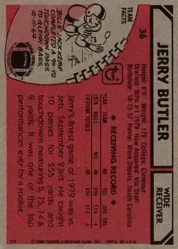 1980 Topps #36 - Jerry Butler - Buffalo Bills - Back 1980 Topps #36 - Jerry Butler - Buffalo Bills - Back