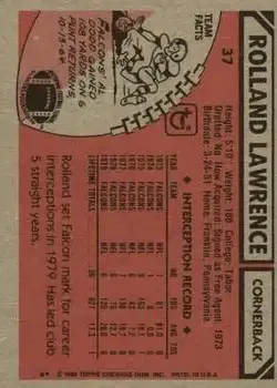 1980 Topps #37 - Rolland Lawrence - Atlanta Falcons